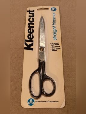 NWT!! Kleencut Straight Trimmer Scissors - 8" Black Handles